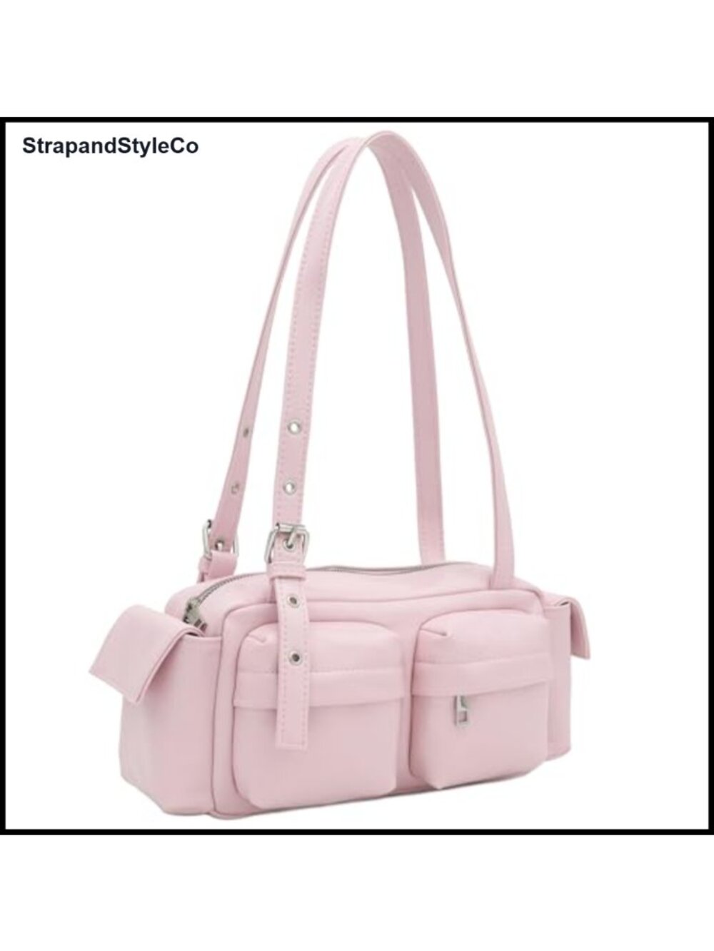 Glossy PU Leather Multi Pocket Shoulder Bag